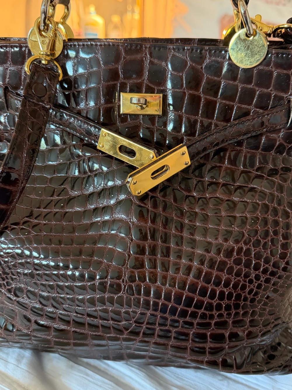 Vintage Jay Herbert New York Glossy Croc-Embossed Leather Kelly Bag